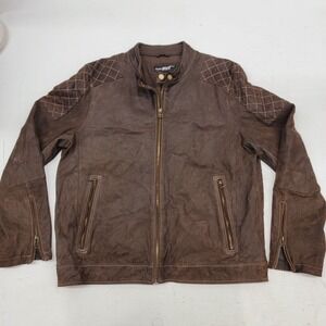 Black Rivet Brown Leather Motorcycle Jacket Diamond Topstich Men's Sz XL‎ EUC